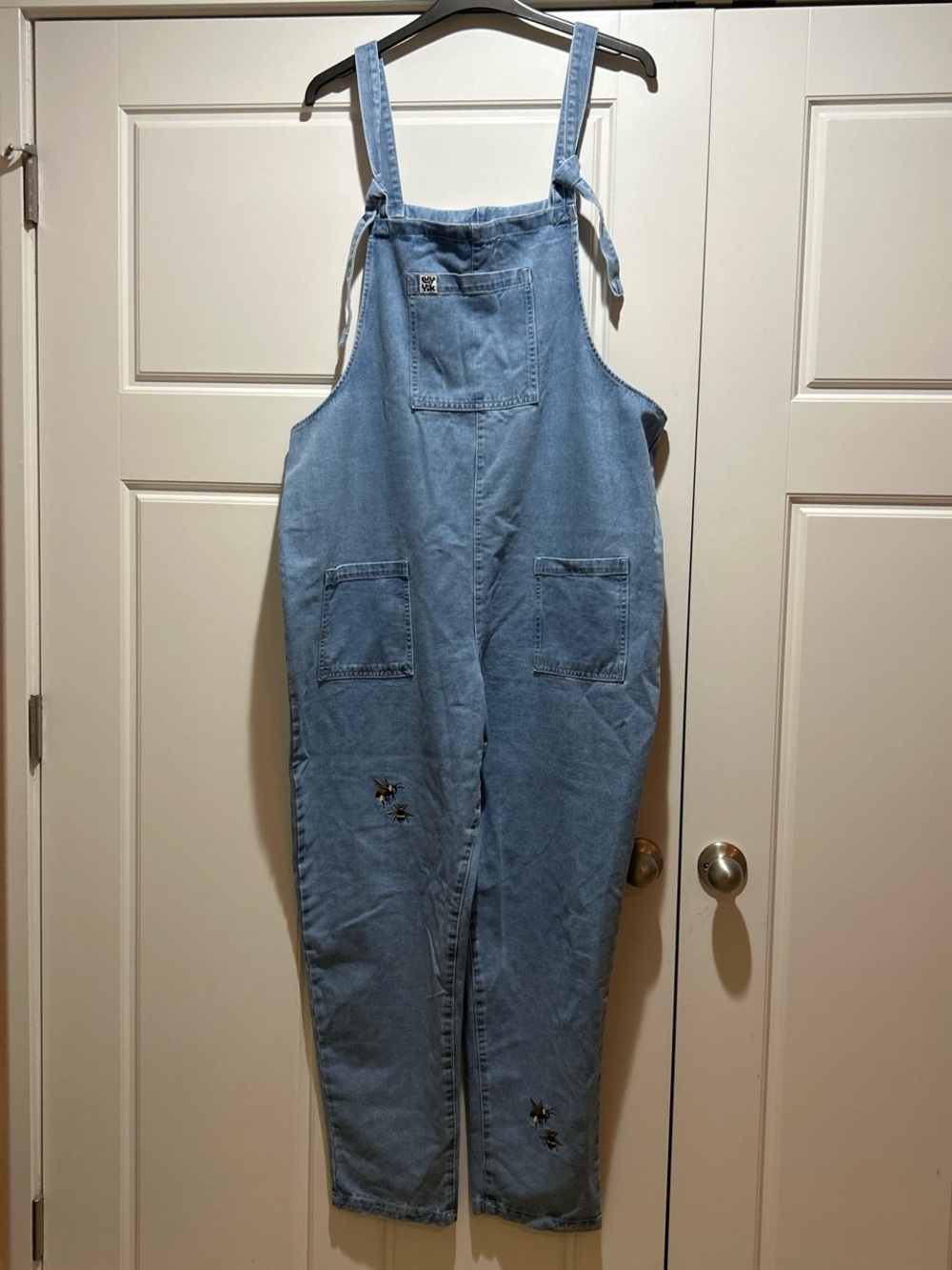 Lucy & Yak Light Blue Denim Bee Embroidered Overalls